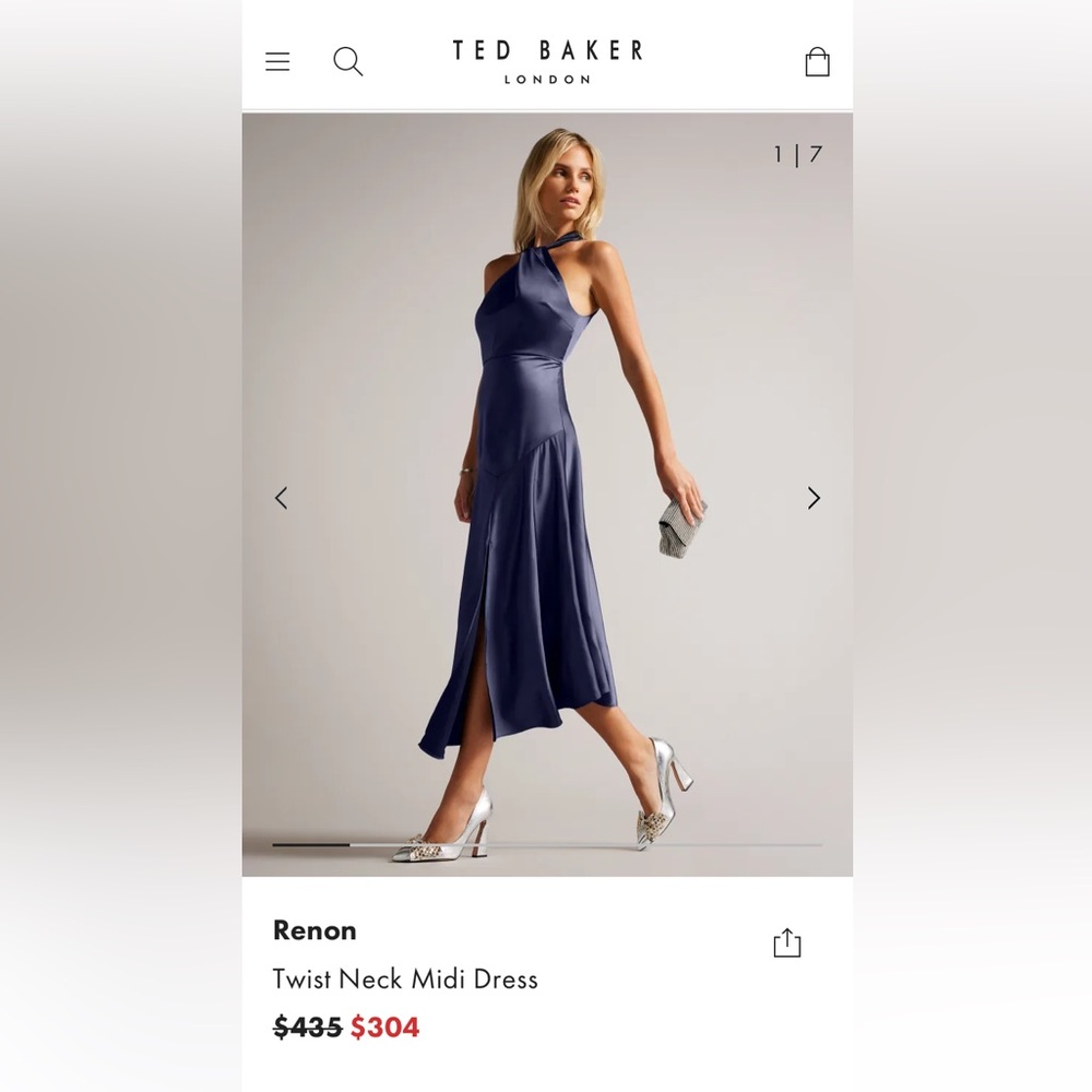 Ted Baker Navy Blue Halter Midi Dress